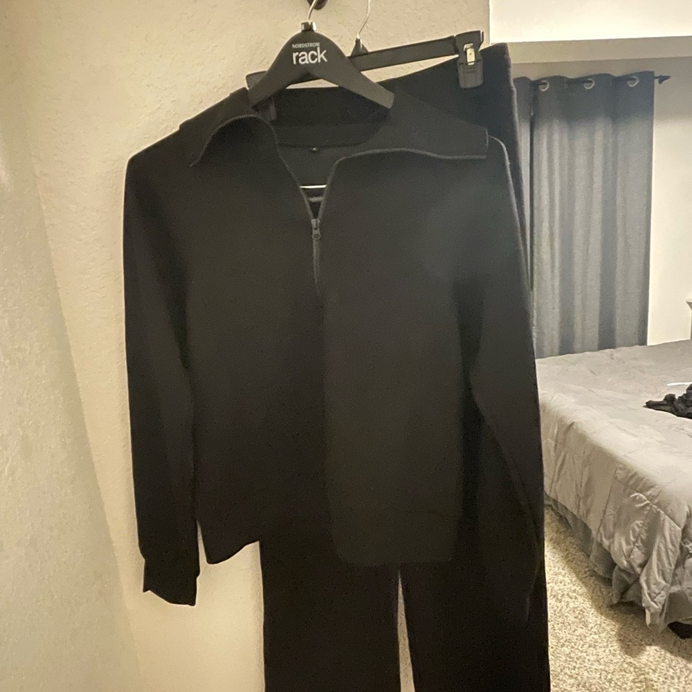 Black Zip-Up Jacket and Pants Set